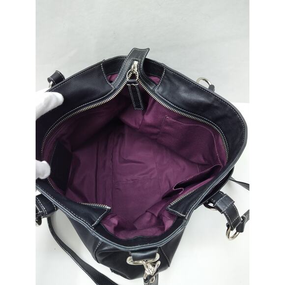 Coach Black Soft Leather Turnlock Double Handles Satchel Zipper Closure Bag - Picture 10 of 16